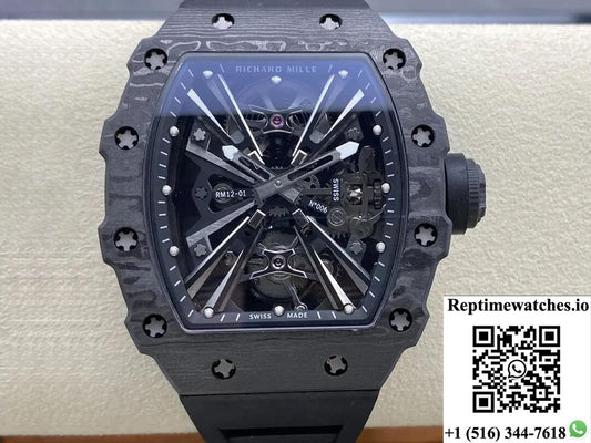 Richard Mille Rm12-01 Tourbillon Rm Factory Black Skeleton Dial-Rep Time Watches