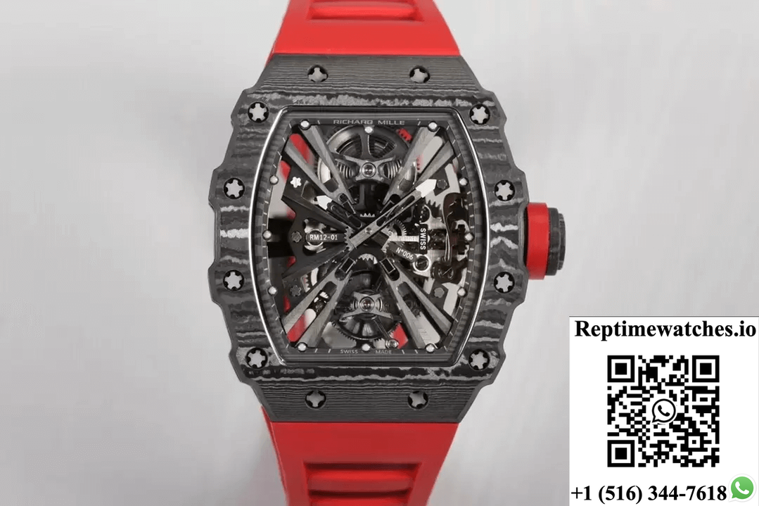 Richard Mille Rm12-01 Tourbillon Rm Factory Carbon Fiber Skeleton Dial-Rep Time Watches