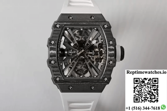 Richard Mille Rm12-01 Tourbillon Rm Factory Carbon Fiber White Strap-Rep Time Watches