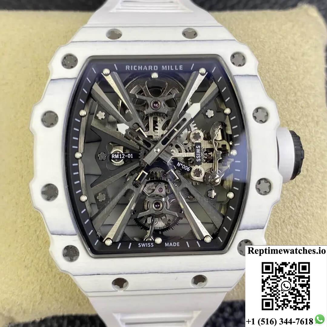 Richard Mille Rm12-01 Tourbillon Rm Factory White Rubber Strap-Rep Time Watches