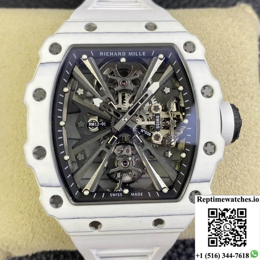 Richard Mille Rm12-01 Tourbillon Rm Factory White Rubber Strap-Rep Time Watches