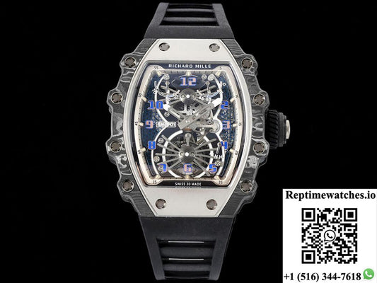 Richard Mille Rm21-01 Rm Factory Tourbillon Skeleton Dial Black Strap-Rep Time Watches