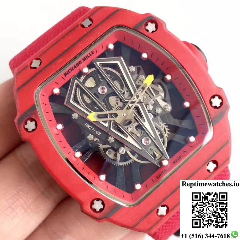 Richard Mille Rm27-03 Red Forged Carbon Black Skeleton Dial-Rep Time Watches