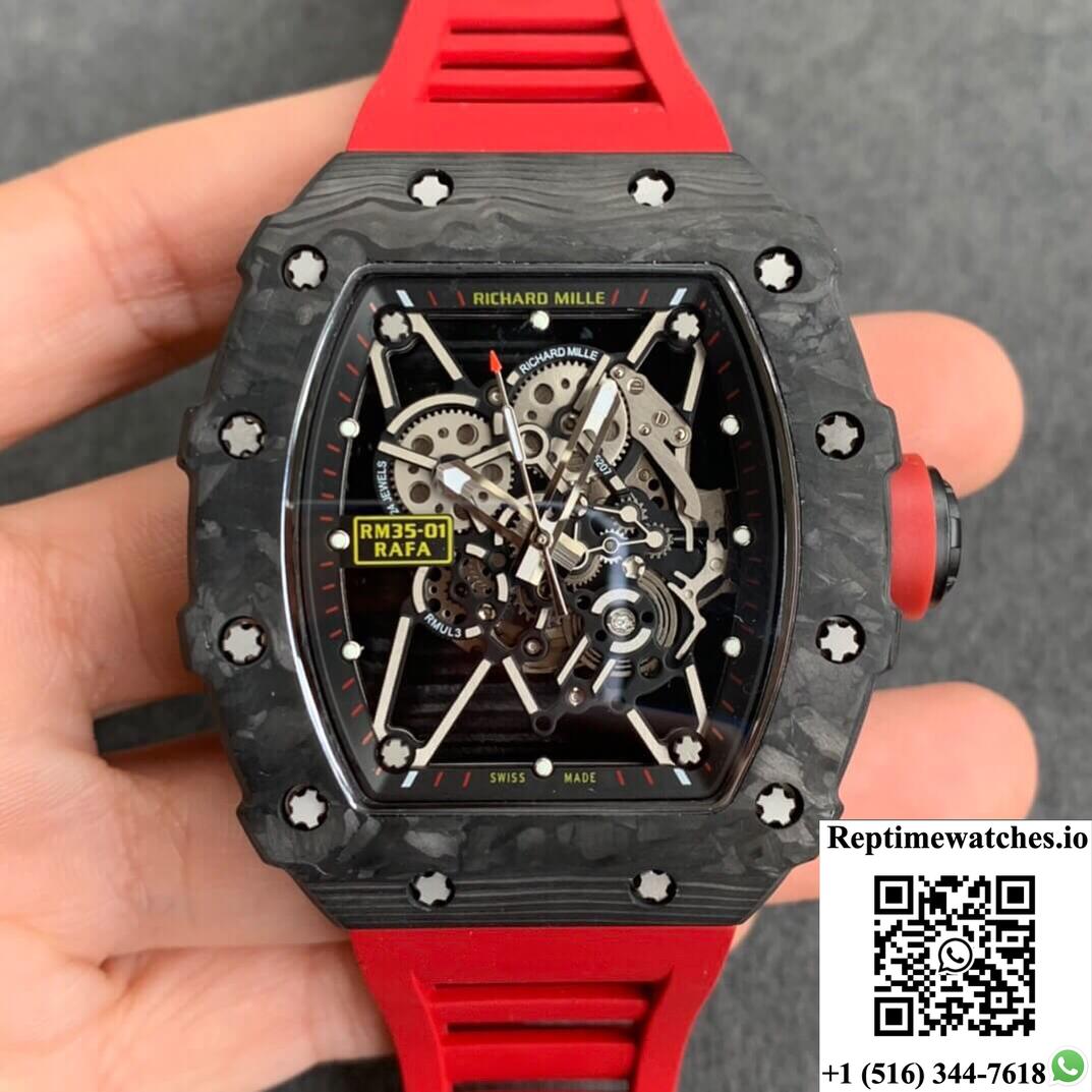 Richard Mille Rm35-01 Kv Factory Carbon Fiber Red Strap-Rep Time Watches