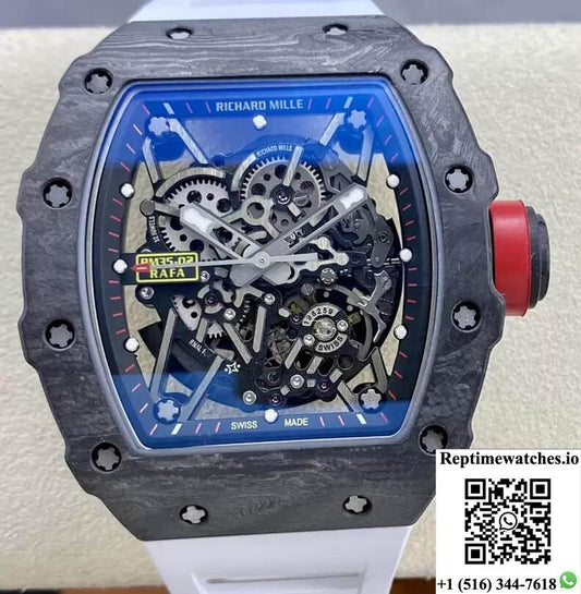 Richard Mille Rm35-02 Carbon Fiber T+ Factory White Rubber Strap-Rep Time Watches