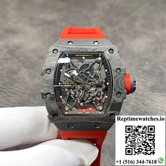 Richard Mille RM35-02 Kv Factory Carbon Fiber Red Rubber Strap Product Photo 1
