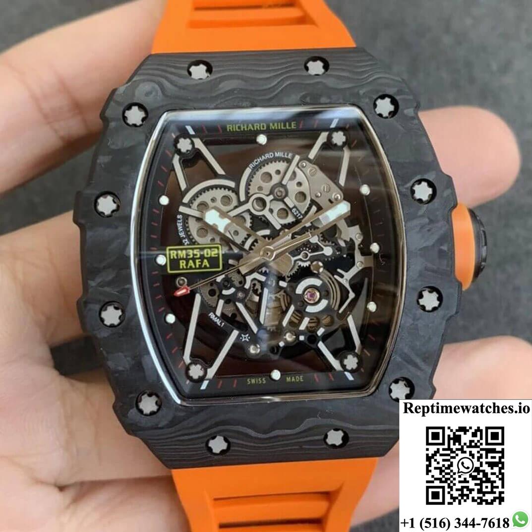 Richard Mille Rm35-02 Kv Factory V3 Carbon Fiber Orange Strap-Rep Time Watches