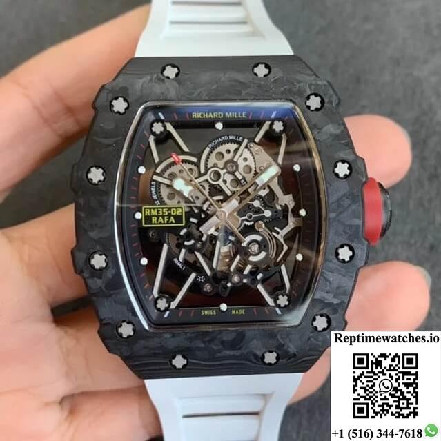 Richard Mille Rm35-02 Kv Factory V3 Carbon Fiber White Rubber Strap-Rep Time Watches