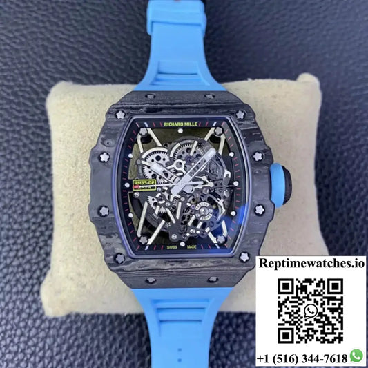 Richard Mille RM35-02 T+ Factory Carbon Fiber Case Blue Strap - Watches