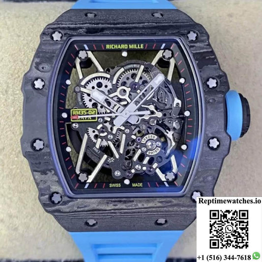 Richard Mille Rm35-02 T+ Factory Carbon Fiber Case Blue Strap-Rep Time Watches
