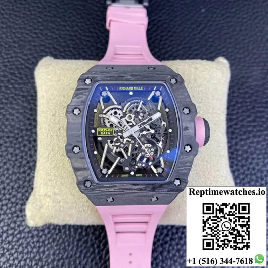 Richard Mille RM35-02 T+ Factory Carbon Fiber Case Pink Strap - Watches