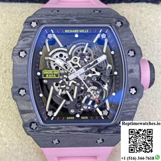 Richard Mille Rm35-02 T+ Factory Carbon Fiber Case Pink Strap-Rep Time Watches