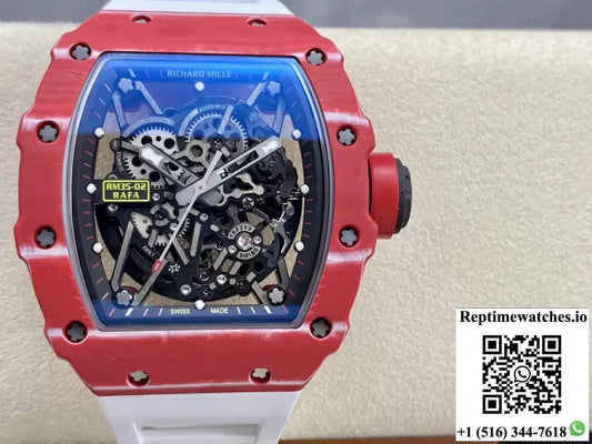 Richard Mille RM35-02 T+ Factory Carbon Fiber Case White Rubber Strap - Watches