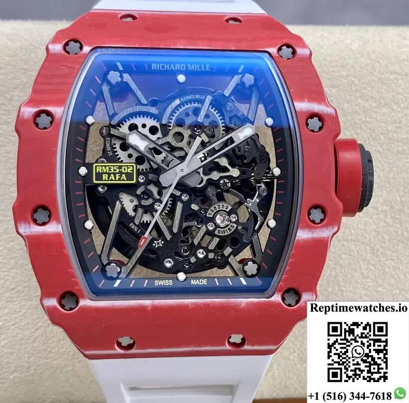 Richard Mille Rm35-02 T+ Factory Carbon Fiber Case White Rubber Strap-Rep Time Watches