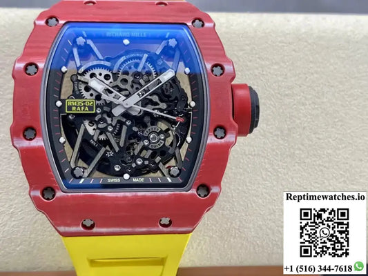 Richard Mille RM35-02 T+ Factory Carbon Fiber Case Yellow Rubber Strap - Watches