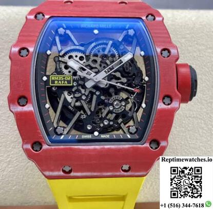 Richard Mille Rm35-02 T+ Factory Carbon Fiber Case Yellow Rubber Strap-Rep Time Watches
