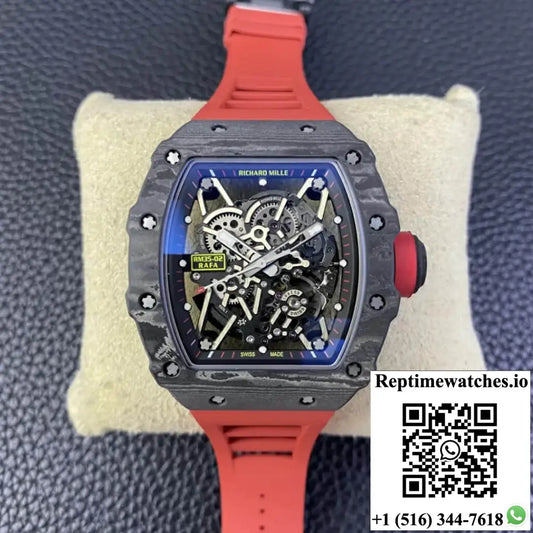 Richard Mille RM35-02 T+ Factory Carbon Fiber Red Rubber Strap - Watches
