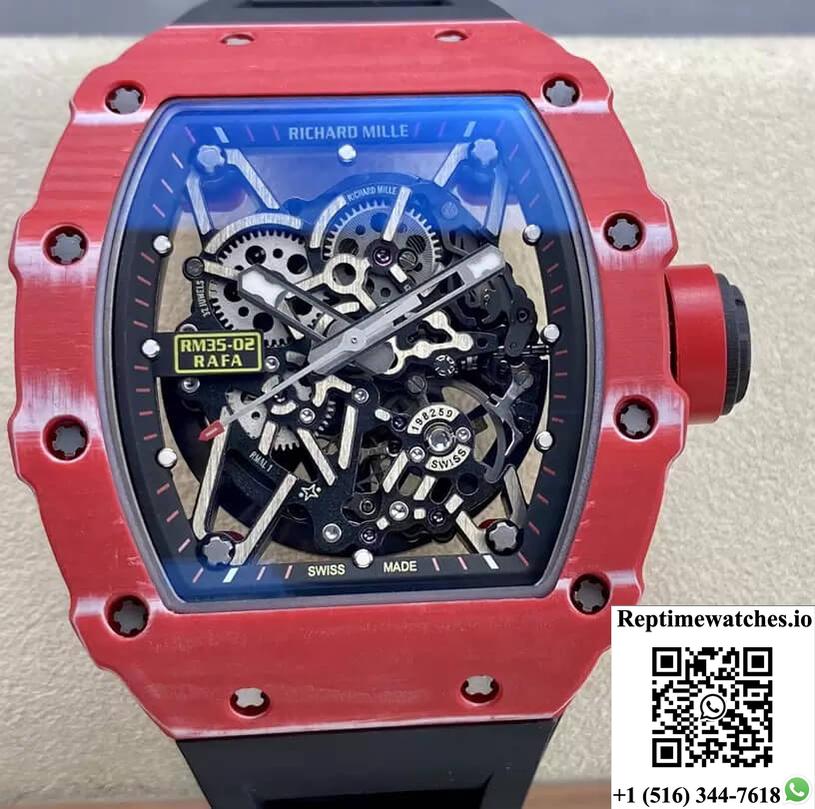 Richard Mille Rm35-02 T+ Factory Red Carbon Fiber Case Black Rubber Strap-Rep Time Watches