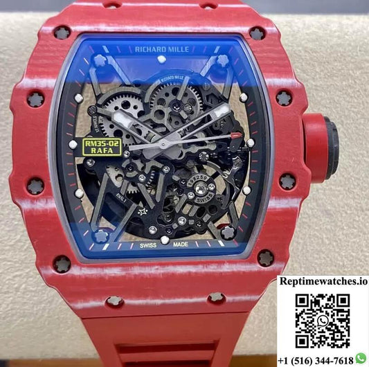 Richard Mille Rm35-02 T+ Factory Red Carbon Fiber Skeleton Dial-Rep Time Watches