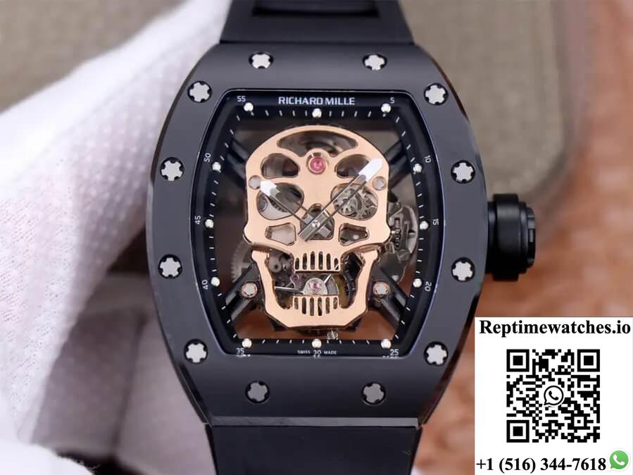 Richard Mille Rm52-01 Tourbillon Jb Factory Rose Gold Skull Dial-Rep Time Watches