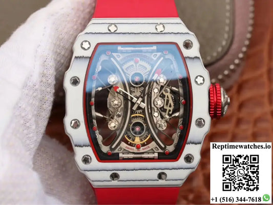 Richard Mille RM53-01 KV Factory White TPT Carbon Fiber Red Strap AF Factory