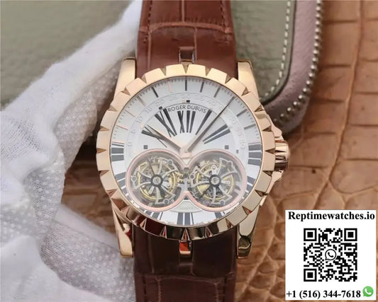 Roger Dubuis Excalibur RDDBEX0249 JB Factory Tourbillon Gold Case White Dial AI Factory