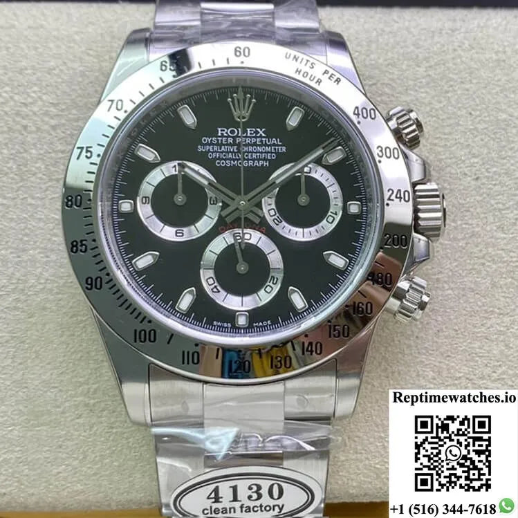 Rolex Cosmograph Daytona 116520 Clean Factory Stainless Steel Bezel-Rep Time Watches