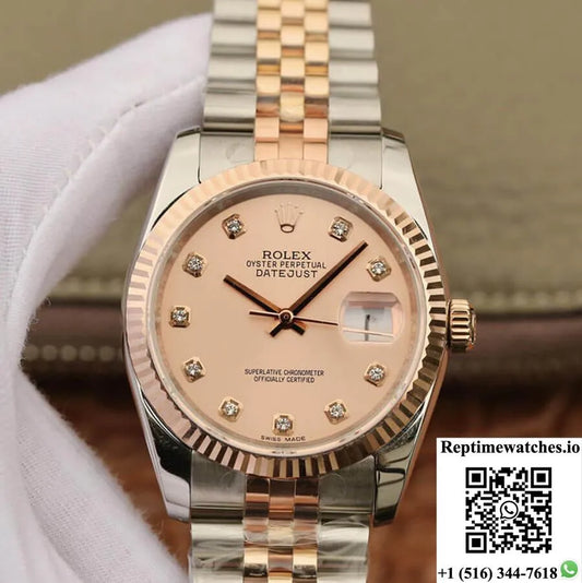 Rolex Datejust 116231 36Mm Gm Factory Diamond-Set Pink Dial-Rep Time Watches