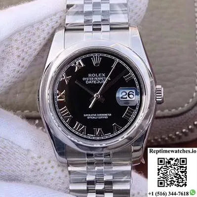 Rolex Datejust 116234 36Mm Ar Factory Black Dial Rome Time Scale-Rep Time Watches
