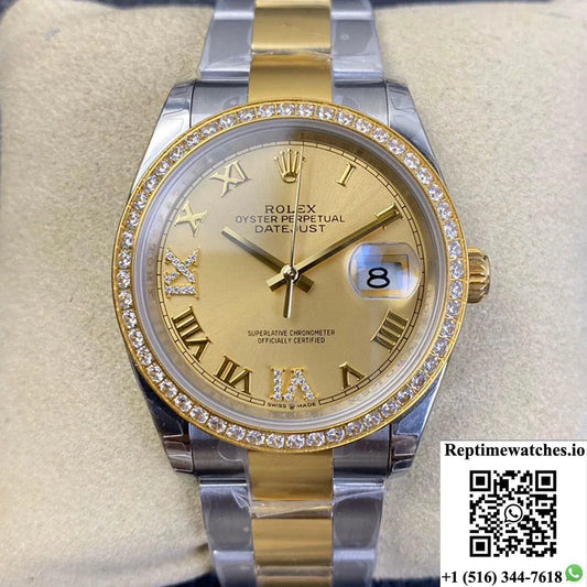 Rolex Datejust 126283 Ew Factory Diamond Gold Dial-Rep Time Watches