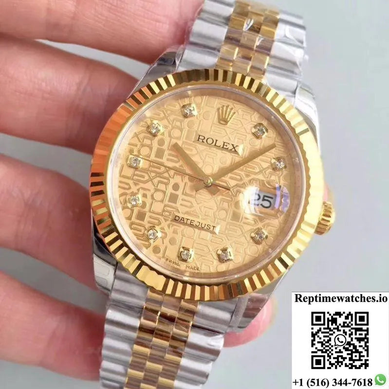 Rolex Datejust 126333-0003 41Mm Ew Factory Diamond-Studded Gold Textured Dial-Rep Time Watches