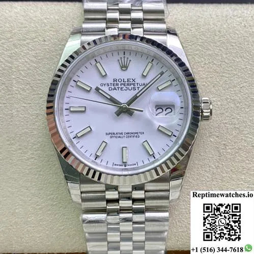 Rolex Datejust 36Mm Ew Factory Stainless Steel White Dial-Rep Time Watches