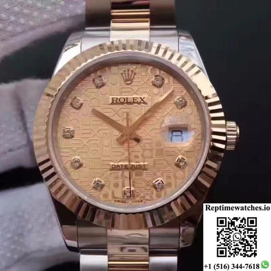 Rolex Datejust Ii 126333 41Mm Diamond-Studded Rose Gold Texture Dial-Rep Time Watches
