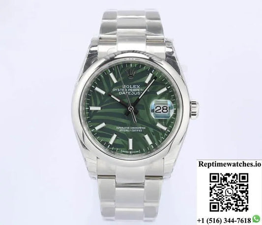 Rolex Datejust M126200-0020 Ew Factory Olive Green Palm Leaf Pattern Dial-Rep Time Watches