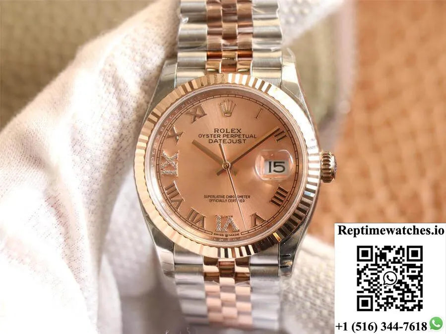 Rolex Datejust M126231-0027 Ew Factory Diamonds Rose Gold Dial-Rep Time Watches