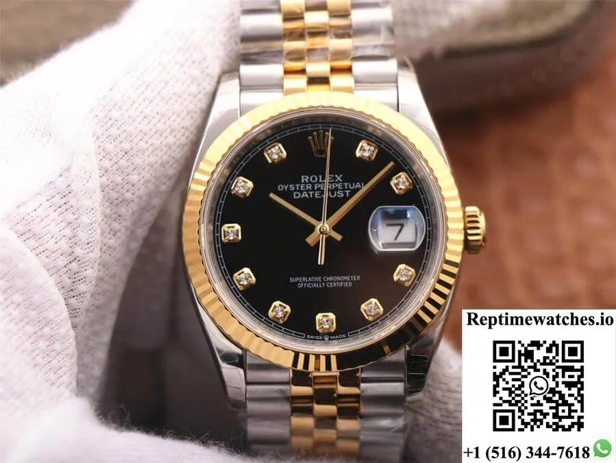 Rolex Datejust M126233-0021 Ew Factory Diamond Black Dial-Rep Time Watches