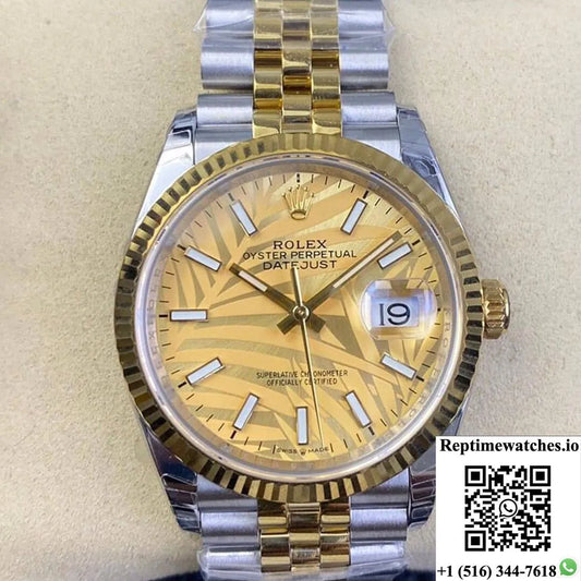 Rolex Datejust M126233-0037 Ew Factory Golden Palm Leaf Pattern Dial-Rep Time Watches