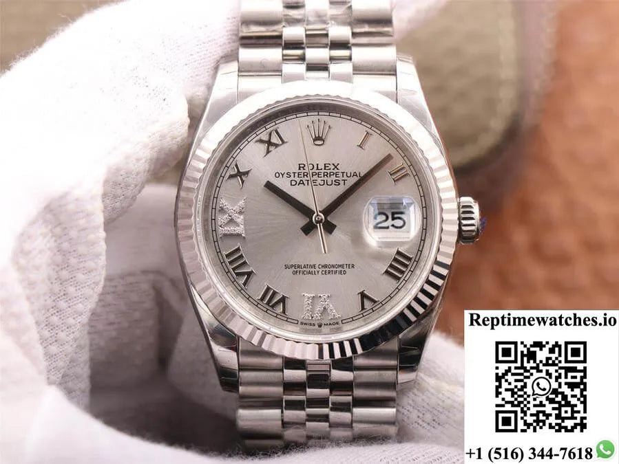 Rolex Datejust M126234-0029 Ew Factory Diamond Silver Dial-Rep Time Watches