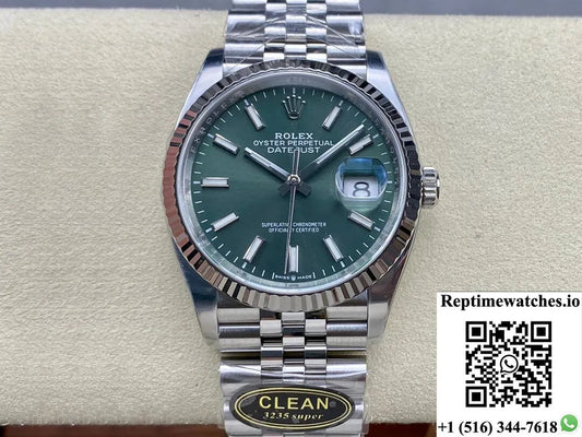 Rolex Datejust M126234-0051 36Mm Clean Factory Green Dial-Rep Time Watches