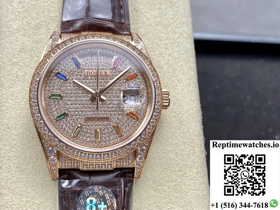 Rolex Day-Date 128155Rbr 8+ Factory Date Display-Rep Time Watches