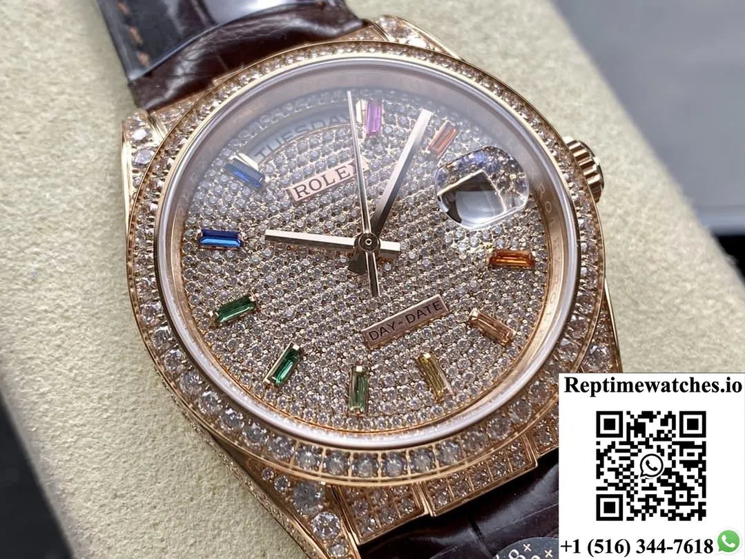 Rolex Day-Date 128155Rbr 8+ Factory Date Display-Rep Time Watches