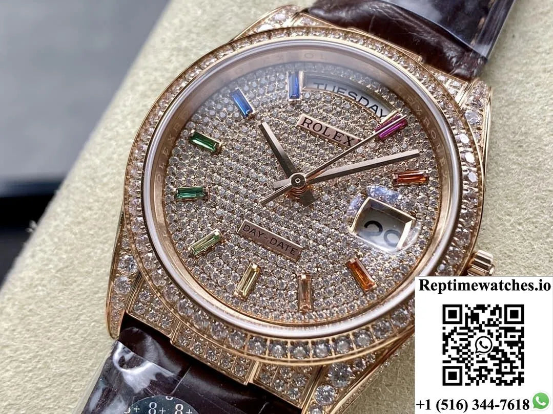 Rolex Day-Date 128155Rbr 8+ Factory Date Display-Rep Time Watches