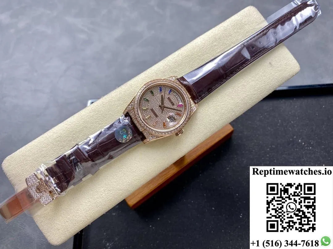 Rolex Day-Date 128155Rbr 8+ Factory Date Display-Rep Time Watches