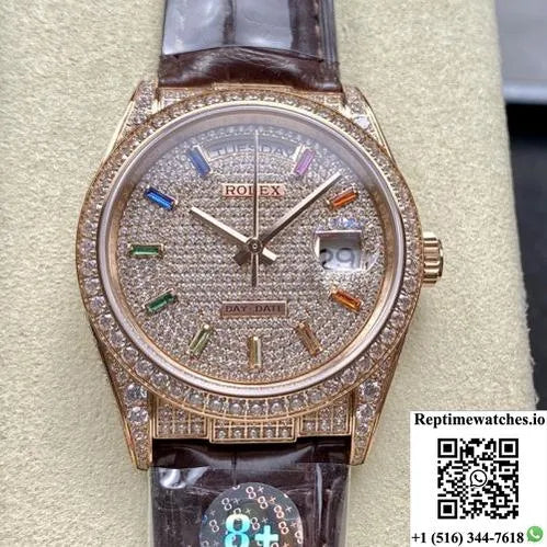 Rolex Day-Date 128155Rbr 8+ Factory Date Display-Rep Time Watches