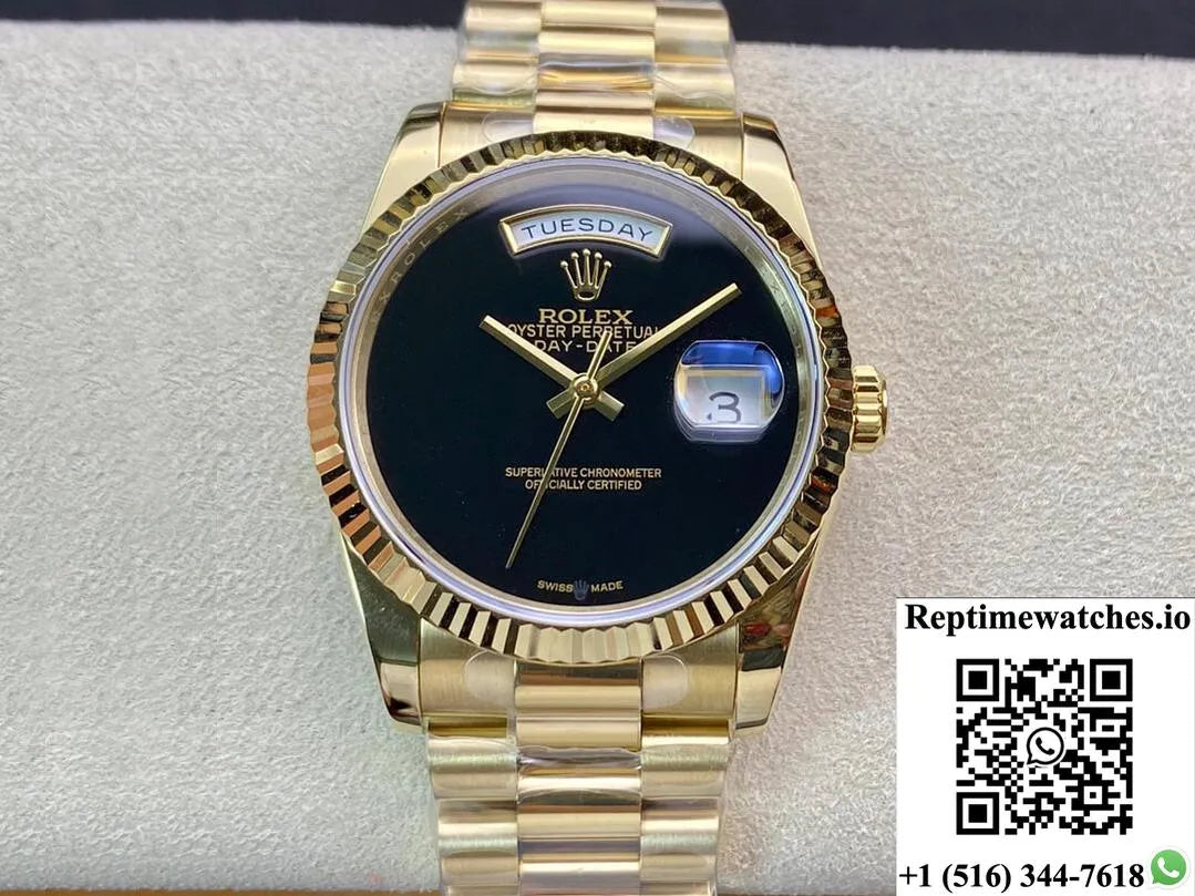 Rolex Day Date 36Mm Bp Factory Double Calendar Black Dial-Rep Time Watches