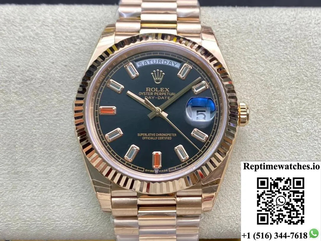 Rolex Day Date 40Mm Ew Factory Black Dial-Rep Time Watches