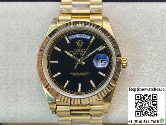 Rolex Day Date 40MM EW Factory Yellow Gold Black Dial - Watches