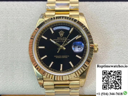 Rolex Day Date 40Mm Ew Factory Yellow Gold Black Dial-Rep Time Watches