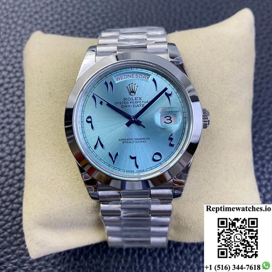Rolex Day Date Bp Factory Middle East Customization Stainless Steel Ice Blue Dial-Rep Time Watches