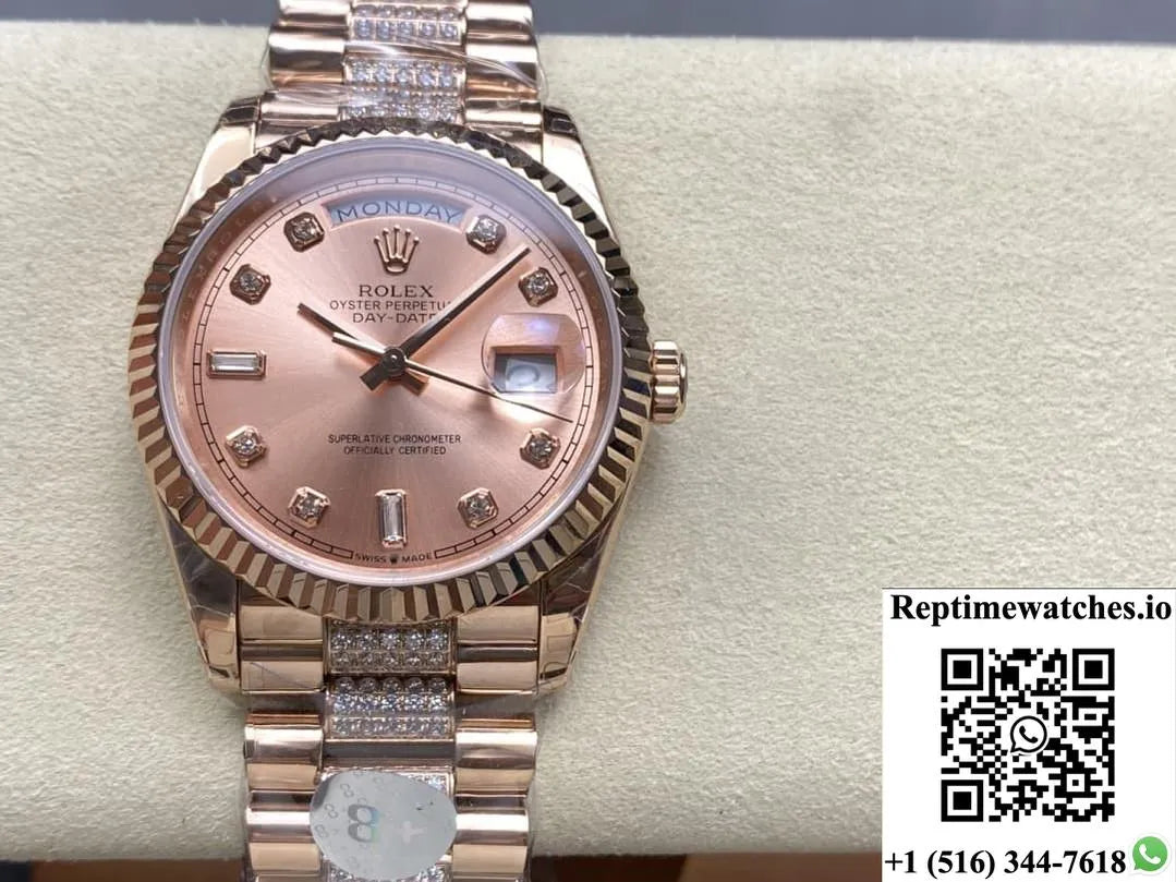 Rolex Day-Date M128235-0019 8+ Factory Rose Gold Color Case-Rep Time Watches